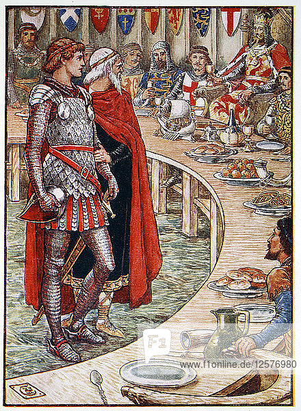 Sir Galahad is brought to the Court of King Arthur  1911. Artist: Unknown