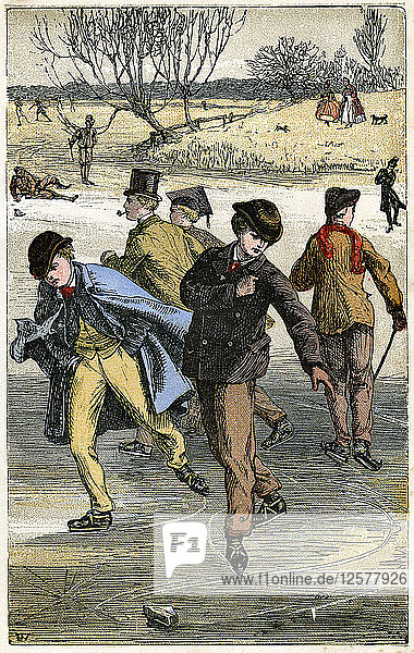 Schlittschuhlaufen  19. Jahrhundert(?). Künstler: Unbekannt