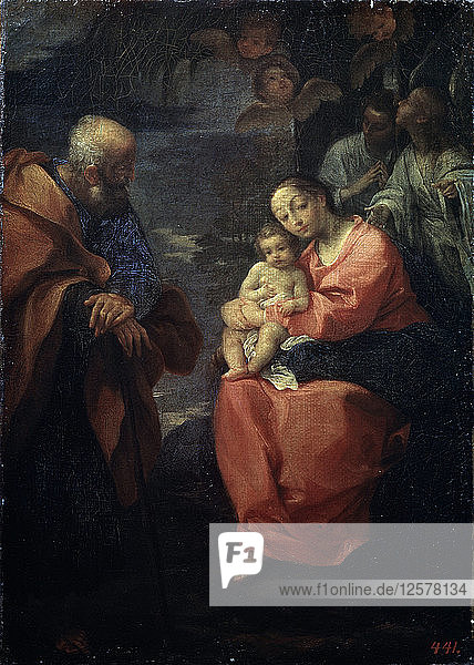 Die Heilige Familie unter einer Palme  (Rast auf der Flucht nach Ägypten)  Ende 16. Jahrhundert. Künstler: Lodovico Carracci