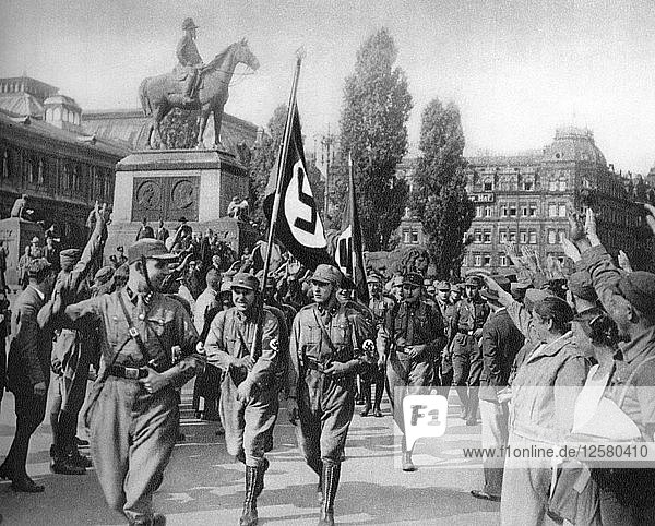Nazis marching through Nuremberg  Germany  1929. Artist: Unknown