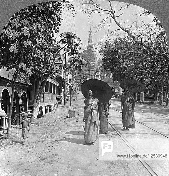 Pagoda Road to the Shwedagon Pagoda  Rangoon  Burma  1908. Artist: Stereo Travel Co