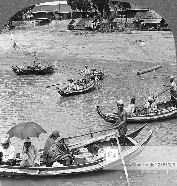 Boats on the Irrawaddy River  Sagaing  Burma  1908. Artist: Stereo Travel Co