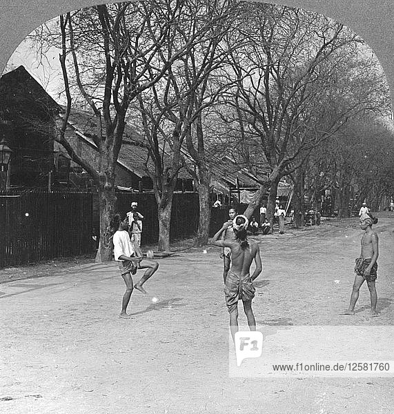 A native ball game in Burma  1908. Artist: Stereo Travel Co