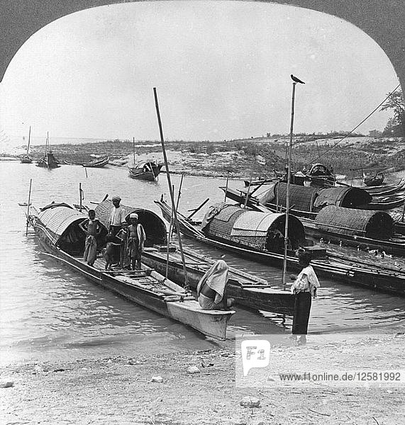 Boats on the Irrawaddy River  Mingun  Burma  1908. Artist: Stereo Travel Co