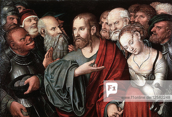 Christus und die beim Ehebruch ergriffene Frau  nach 1532. Künstler: Cranach der Jüngere  Lucas