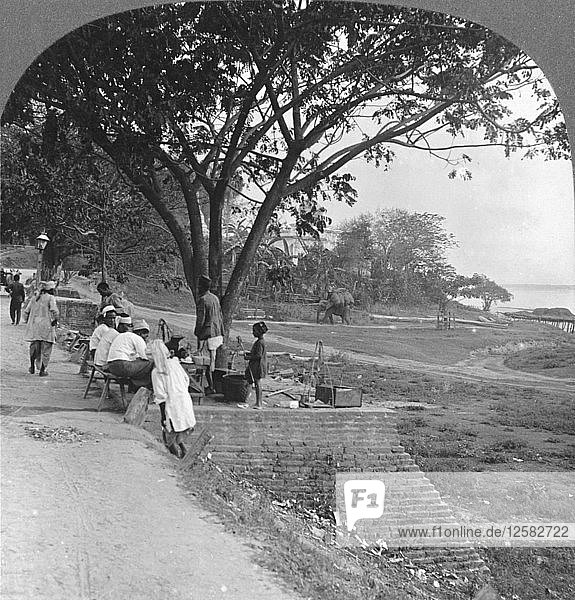 River front and bank  Bhamo  Burma  1908. Artist: Stereo Travel Co