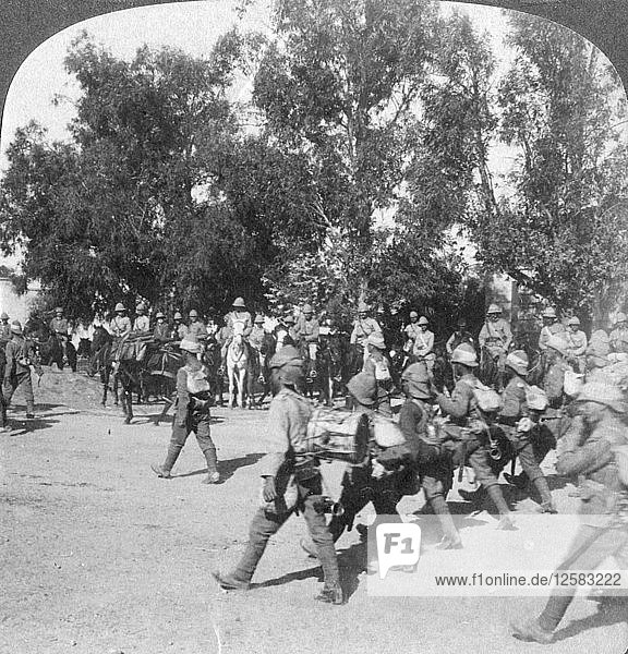 British commanders reviewing troops entering Kroonstadt  South Africa  Boer War  1901. Artist: Underwood & Underwood