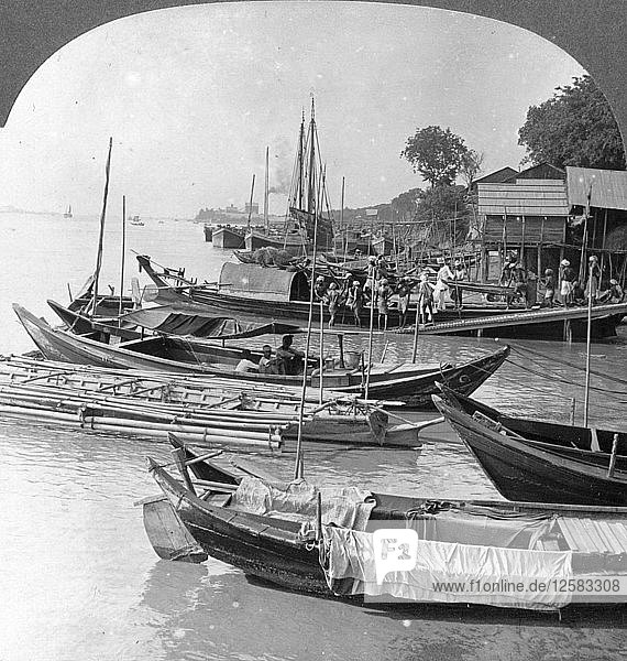 Blick auf den Irrawaddy-Fluss  Rangun  Birma  1908. Künstler: Stereo Travel Co