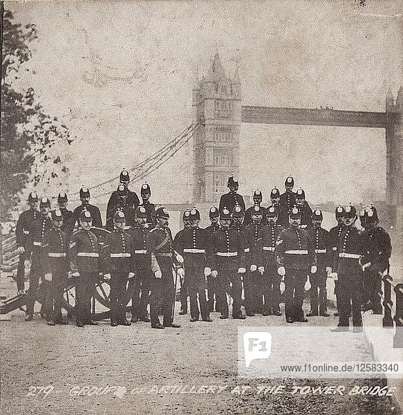 Group of artillery at Tower Bridge  London  c1910. Artist: Unknown
