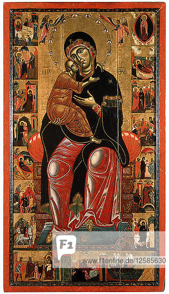 Thronende Madonna mit Kind (mit siebzehn Szenen aus dem Leben der Jungfrau)  13. Jahrhundert. Künstler: Meister von Florenz