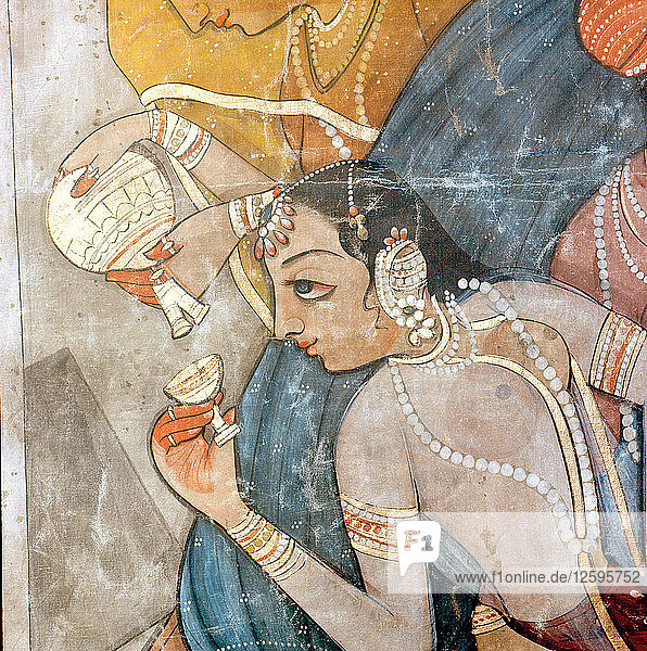 A detail of a scene from one of the legends of Krishna.
