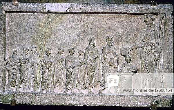 Greek relief of a sacrifice to Demeter  4th century BC. Artist: Unknown