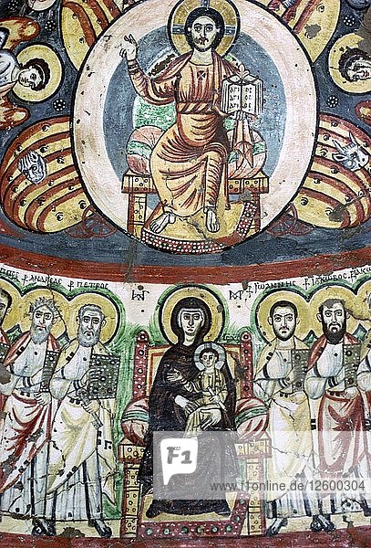 Detail of a coptic wall painting showing Christ enthroned  6th century. Artist: Unknown