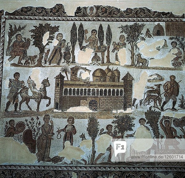 Roman mosaic of a villa  4th century. Artist: Unknown