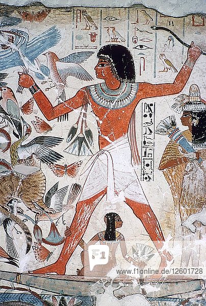 Fowling in den Sümpfen: Wandmalerei aus dem Grab von Nebamun  Theben  Ägypten  um 1350 v. Chr. Künstler: Unbekannt