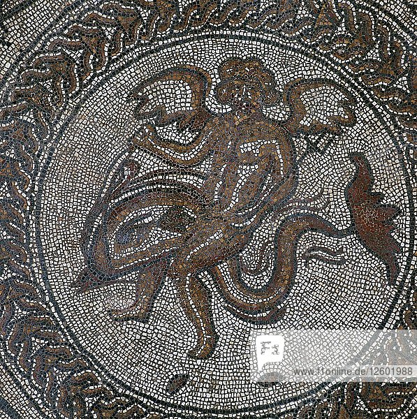 Detail of a Roman floor mosaic showing Cupid on a dolphin  1st century. Artist: Unknown