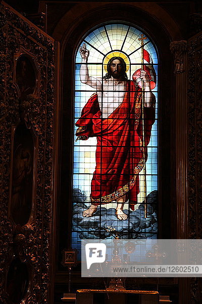 Christ  stained glass  St Isaacs Cathedral  St Petersburg  Russia  2011. Artist: Sheldon Marshall