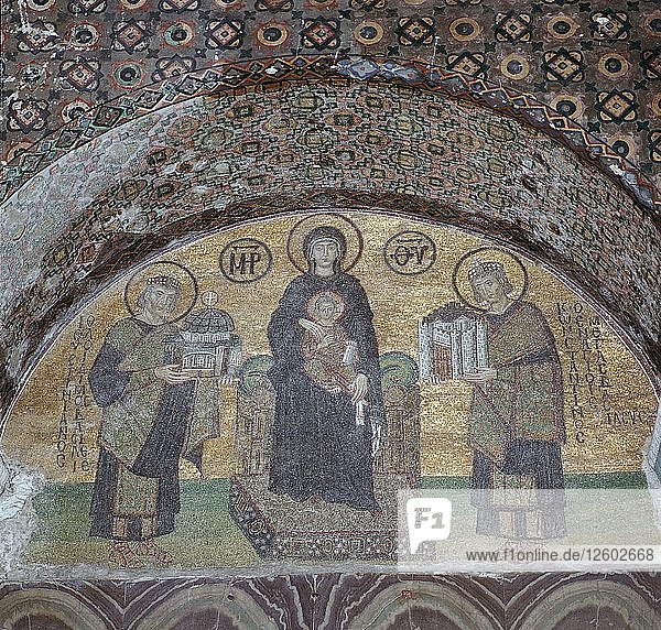 Byzantine mosaic of the Virgin with Justinian and Constantine. Artist: Unknown