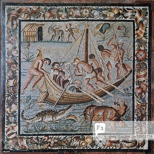 Roman mosaic of a ferry-boat  2nd century. Artist: Unknown