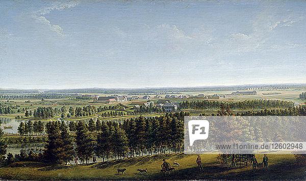 Der Schlosspark vom Gatschina-Palast aus gesehen  1790er Jahre. Künstler: Johann Jakob Mettenleiter