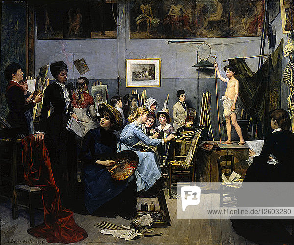 Das Atelier der Académie Julian  1881. Künstlerin: Maria Konstantinowka Baschkirtseff