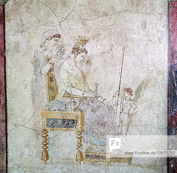 Roman wall-painting of Aphrodite  Eros  and one of the Graces  1st century. Artist: Unknown