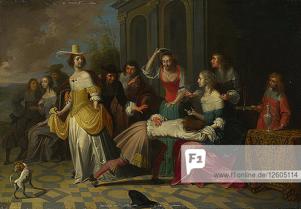Die Damen und Herren spielen La Main Chaude  ca. 1655-1665. Künstler: Janssens  Hieronymus  (Werkstatt)
