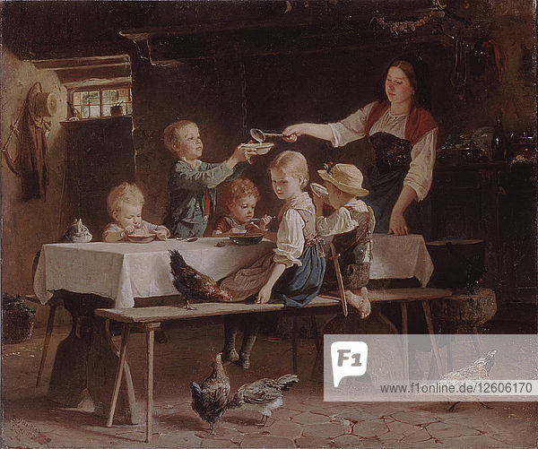 Kinder beim Mittagessen  1857. Künstler: Vautier  Marc Louis Benjamin  der Ältere (1829-1898)