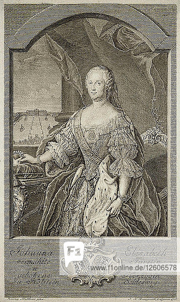 Porträt von Johanna-Elizabeth  Kurfürstin von Anhalt-Zerbst (1712-1760)  Mutter von Katharina II.  1756. Künstler: Bernigeroth  Johann Martin (1713-1767)
