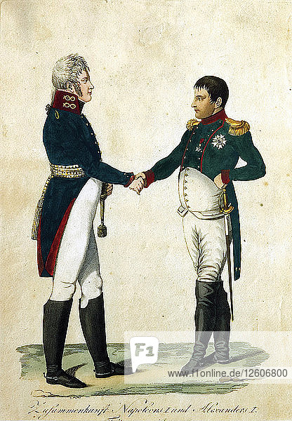 Treffen von Napoleon und Alexander I.  1808. Künstler: Anonym
