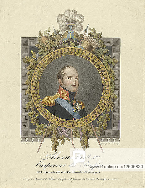 Porträt von Kaiser Alexander I. (1777-1825)  1825. Künstler: Nieuwhoff  Walraad (1790-1837)