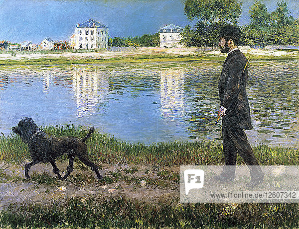 Richard Gallo und sein Hund in Petit Gennevilliers  ca. 1883-1884. Künstler: Caillebotte  Gustave (1848-1894)