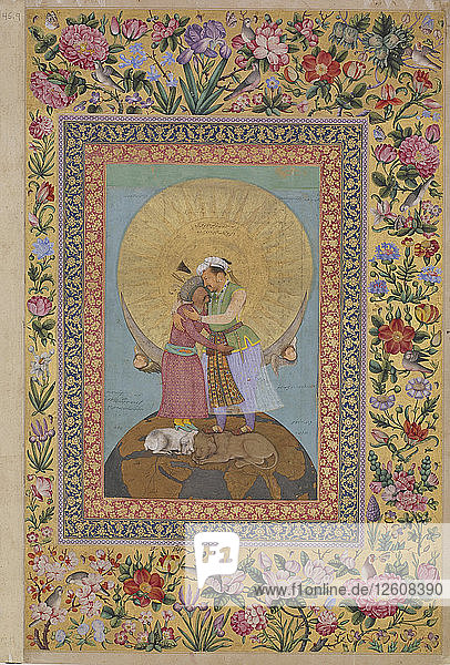 Jahangirs Traum. Abbas I.  Schah von Persien (links) und Jahangir  Kaiser von Indien  um 1620. Künstler: Abu al-Hasan (Nadir al-Zaman) (1589-c. 1630)