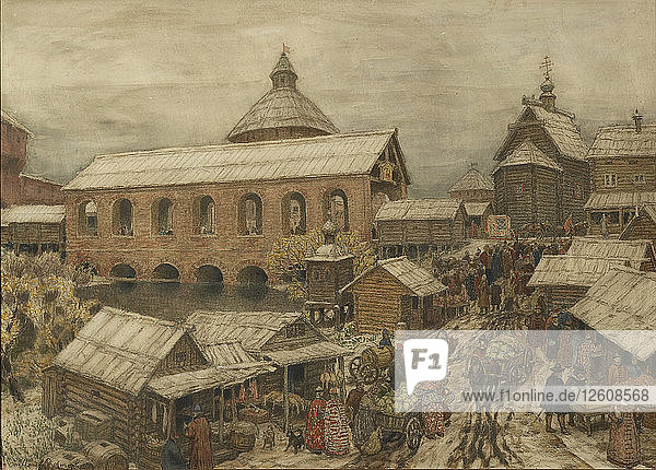 Old Moscow. Okhotny Ryad (Hunting Row) 1900s-1910s. Artist: Vasnetsov Appolinari Mikhaylovich (1856-1933)