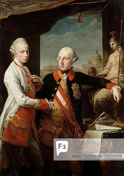 Emperor Joseph II with Grand Duke Pietro Leopoldo of Tuscany 1769. Artist: Batoni Pompeo Girolamo (1708-1787)