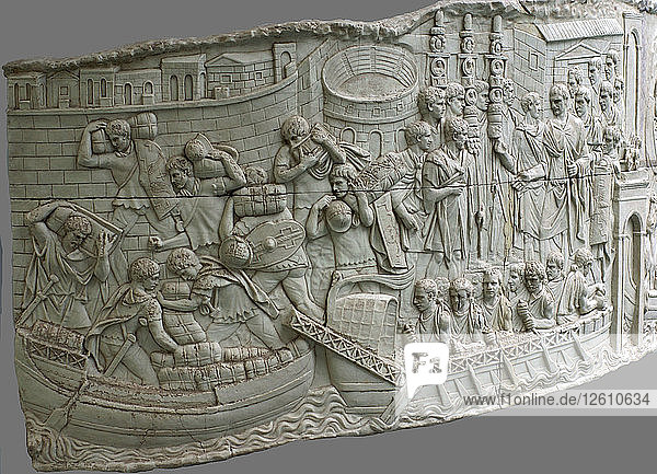Die römischen Galeeren. Reliefdetail der Trajansäule  1.-2. Jahrhundert. Künstler: Klassische Altertümer