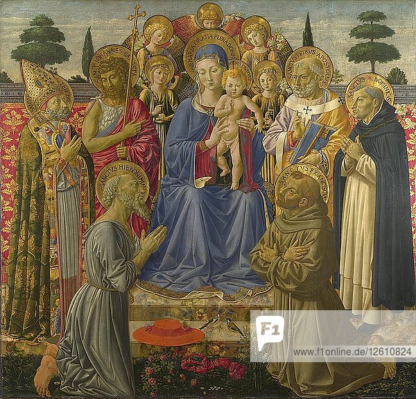 Die Jungfrau mit Kind inmitten von Engeln und Heiligen  1460er Jahre. Künstler: Gozzoli  Benozzo (um 1420-1497)