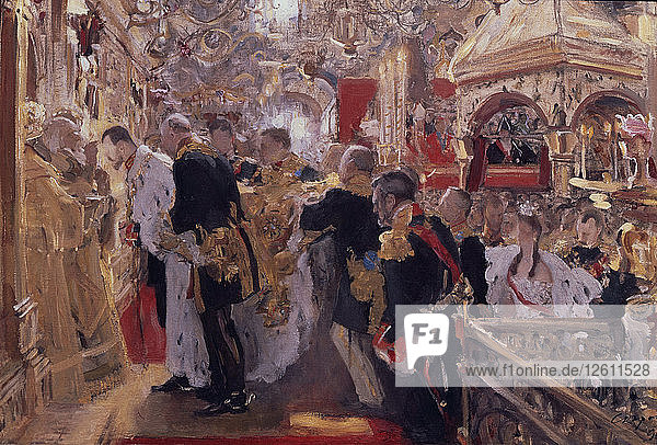 Die Krönung von Zar Nikolaus II. in der Mariä-Himmelfahrt-Kathedrale  1896. Künstler: Serow  Walentin Alexandrowitsch (1865-1911)