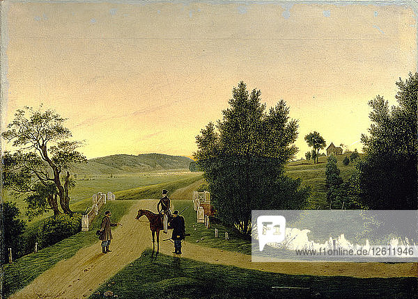 Landschaft mit Jägern. Künstler: Schtschedrowski  Ignati Stepanowitsch (1815-1870)