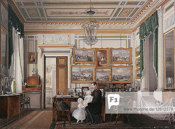 Die Innenräume des Winterpalastes. Das Arbeitszimmer von Kaiser Alexander II.  1850er Jahre. Künstler: Hau  Eduard (1807-1887)