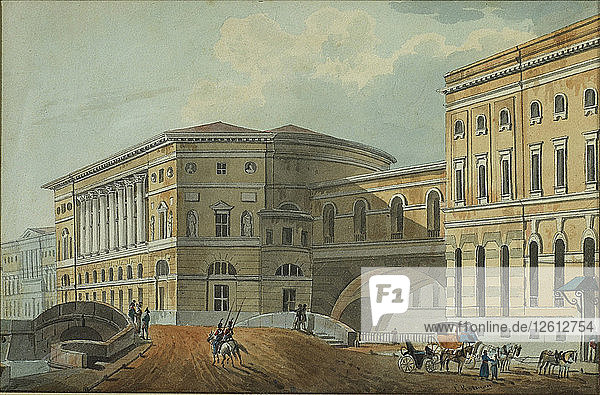 View of the Palace Embankment in St. Petersburg  First quarter of 19th cen.. Artist: Kolmann  Karl Ivanovich (1786-1846)