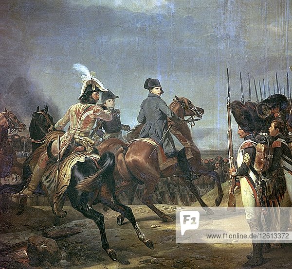 Gemälde von Napoleon in der Schlacht von Jena  19. Jahrhundert. Künstler: Unbekannt
