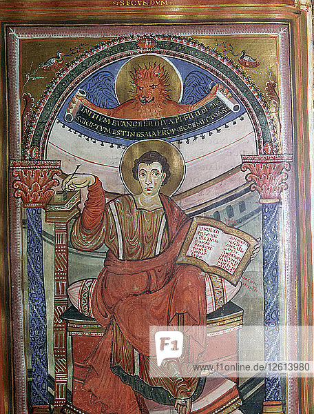 Illustration of St Mark holding his gospel  8th century. Artist: Unknown