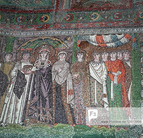 Mosaic of the Empress Theodora and her court  6th century. Artist: Unknown