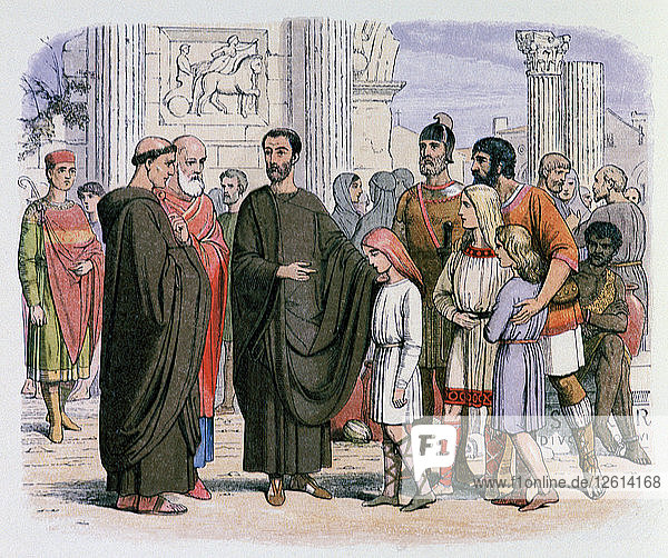Papst Gregor in Rom mit blonden Sklavinnen  19. Jahrhundert. Künstler: James William Edmund Doyle