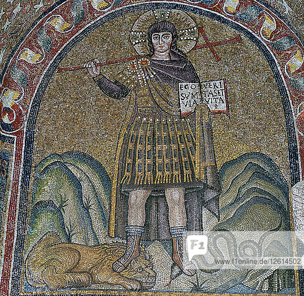 A mosaic of Christ dressed as a soldier  6th century. Artist: Unknown