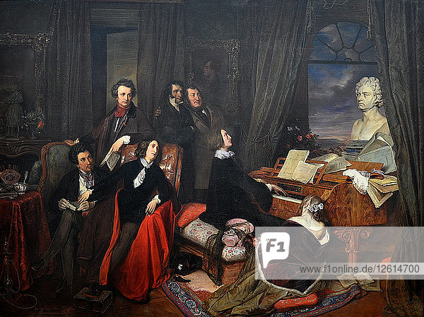 Franz Liszt Fantasieren am Klavier  1840. Künstler: Danhauser  Josef (1805-1845)