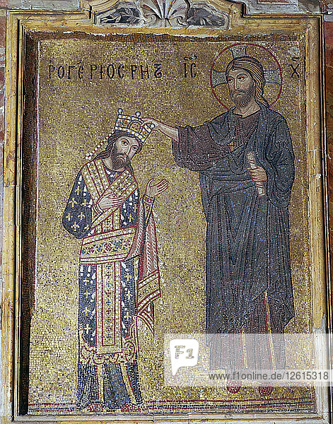 A mosaic of Christ crowning Roger II  12th century. Artist: Unknown
