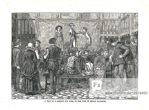 Ein Spiel in einem elisabethanischen Londoner Gasthof  1878 Künstler: Walter Thornbury