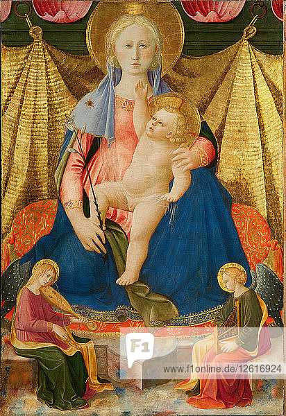 Madonna der Demut mit zwei musizierenden Engeln  um 1450. Künstler: Strozzi  Zanobi (1412-1468)